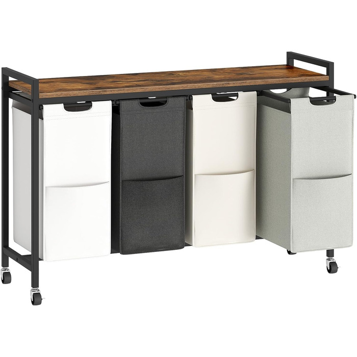 Кошик для білизни HOOBRO з 3 відділеннями, 119L, на колесах, з полицями, білий