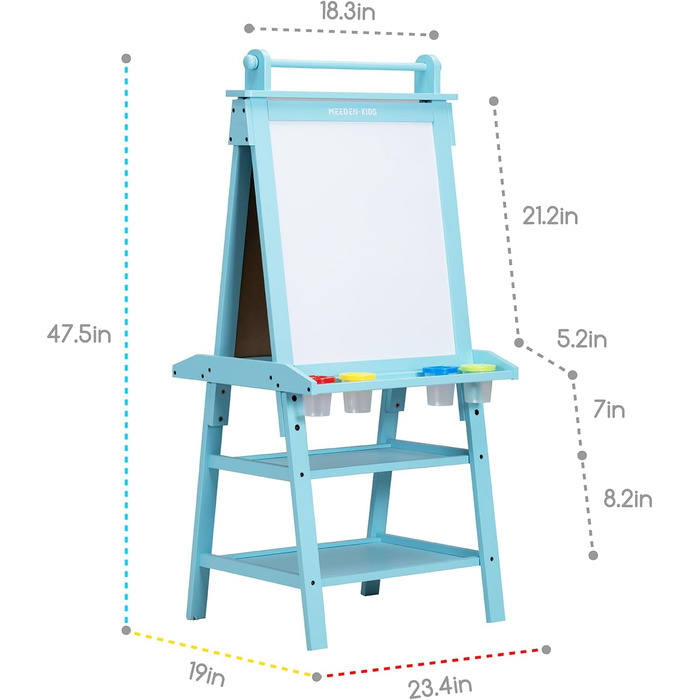 Дитячий мольберт MEEDEN з рулоном паперу, дошкою для крейди та дошкою з деревини сосни (синій)