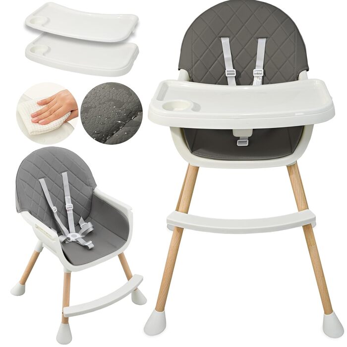 Дитячий стільчик Almar Baby 2-в-1 сірого кольору з м'яким сидінням та столиком для дітей 6-36 місяців