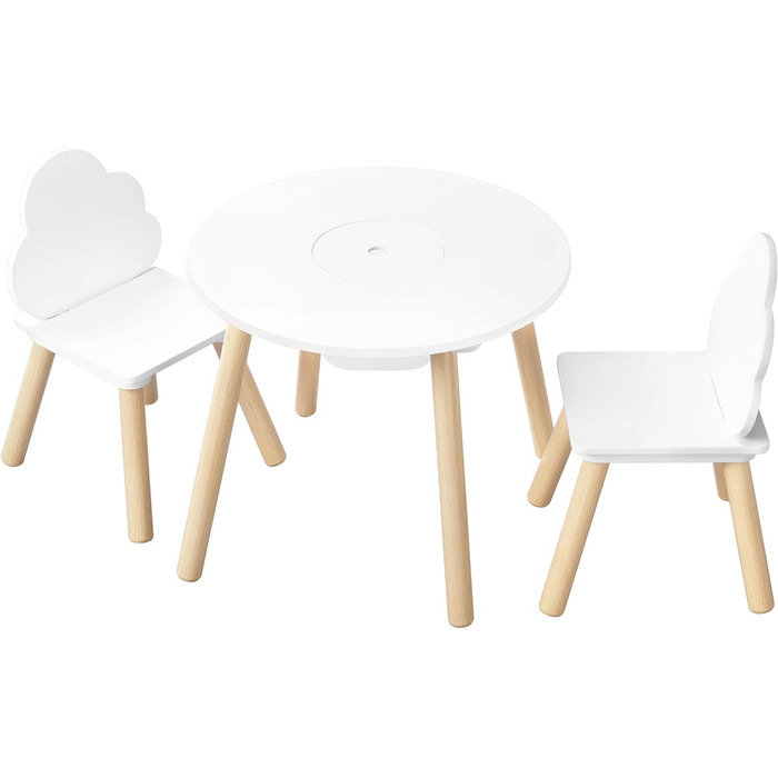 Дитячий столик та 2 стільчики WOLTU, дитячий набір меблів з місцем для зберігання (сітка), стільчик з хмарною спинкою для малюків та дошкільнят, круглий стіл
