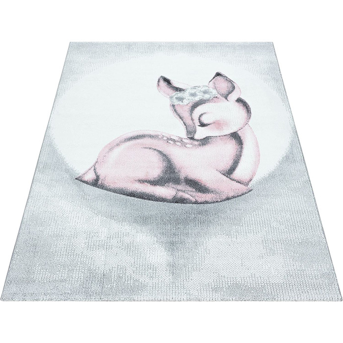 Дитячий килим з малюнком оленяти, круглий килим рожевого і сірого кольорів, що не вимагає особливого догляду, для дитячої, ігрової, дитячої кімнат, Розмір (160 х 230 см)
