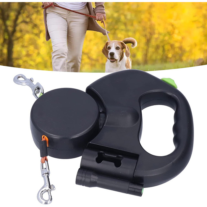 Автоматичний висувний подвійний повідець для собак Nimomo Pet Leash, 1 буксирувальний трос, 2 висувних подвійних повідця для собак з ліхтариком і дозатором для сумок
