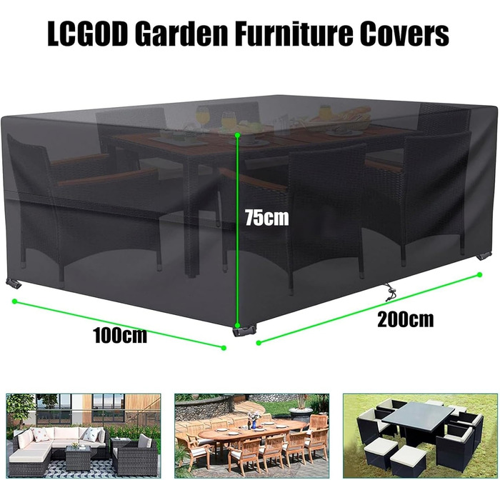 Водостійкий чохол для садово-патіо меблів, 600D Oxford, захист від вітру, пилу, UV, для саду та софи, прямокутний (242x162x100cm, 200x100x75cm)
