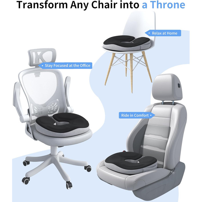 Ортопедична подушка-кільце з ефектом пам'яті для копчика та куксицевого відділу, протигеморройна та протипролежнева подушка для вагітних та реабілітації (Чорна)