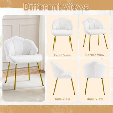 Крісло Yaheetech у формі мушлі, сучасне крісло-вушко, з металевими ніжками, поліестер, для вітальні/туалетного столика/спальні, біле (1 шт.)