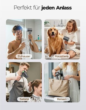 Іонний фен для волосся з дифузором, професійний стайлер 150 000 об/хв, 8 режимів температури з LED-дисплеєм, для кучерявого та густого волосся, чорний