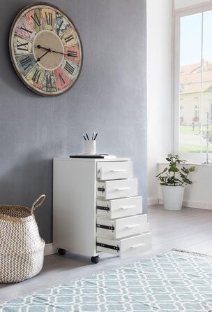 Роликовий контейнер FineBuy білий, 33 x 63 x 38 см, з 5 висувними ящиками. Шафа для офісу, письмовий стіл, домашній офіс