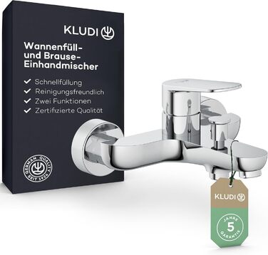 Змішувач для ванни KLUDI-X1 з двома споживачами, накладний на стіну, з S-перехідниками, одноручний для ванни та душу, хром
