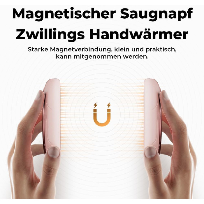 Електричні грілки для рук 2 шт. з магнітом, портативні 6000mAh, 3 режими нагріву, USB, для кемпінгу, офісу (рожеві)