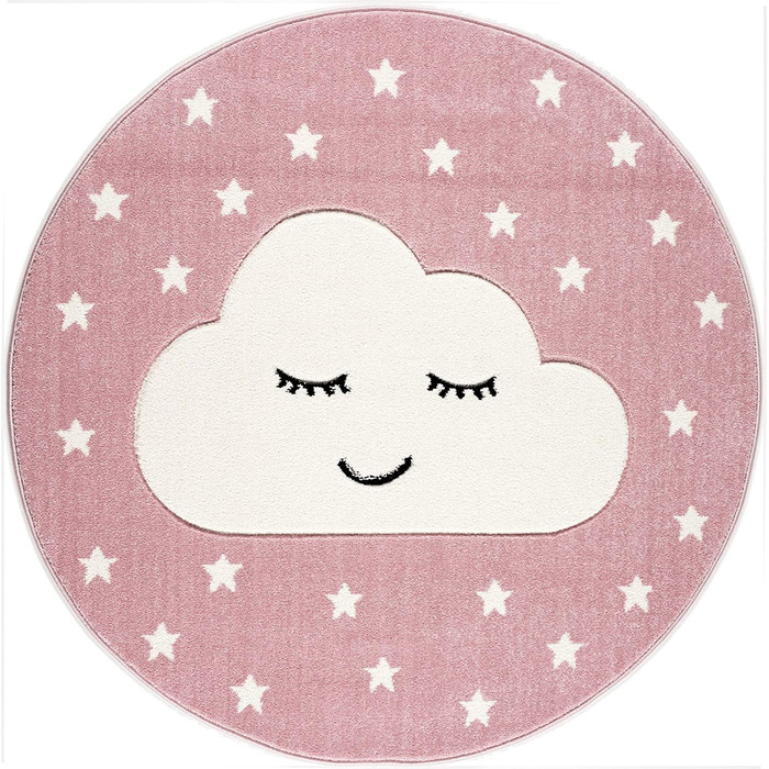 Дитячий килим для дитячої кімнати в Лівоні, рожевий білий килим з хмарою і зірками, 133 см, круглий