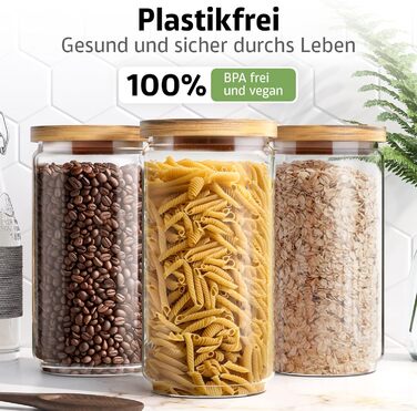 Набір скляних банок для зберігання з кришкою, 4 шт. | 300, 500, 700, 1000 мл, 2x2000 мл | Герметичні, захист від міль | Для спецій та продуктів харчування