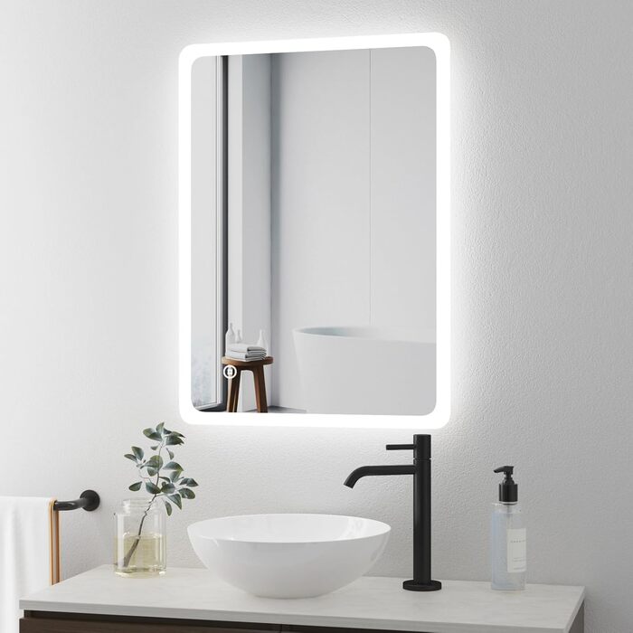Дзеркало для ванної кімнати BD-Baode з LED-підсвічуванням 40x60 см, сенсорне керування, 3 режими освітлення, прямокутна форма