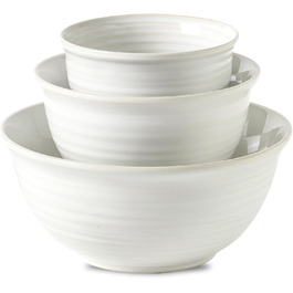 Набір керамічних мисок для перемішування Hasense, 2.1/1.0/0.5 Qt, ручної роботи, для салату та сервірування, глибокі миски для зберігання та випікання, мікрохвильова та посудомийна машини, збагачені глиною 20+40+84 унція, збагачені глиною Білий