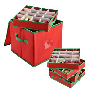 Коробка для зберігання новорічних прикрас VITEVER з регульованими перегородками, 64 кишеньки, 32x32,5x33 см