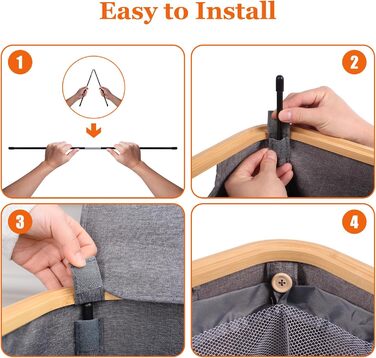 Кошик для білизни з кришкою 70л, вузький, з бамбуковими ручками та внутрішньою кишенею, складний, портативний, для пральні, йоги, темно-сірий 70л