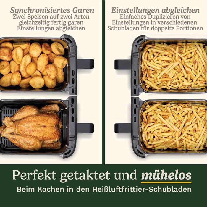 Фритюрниця Cuisinart XXL 10.4L з двома зонами нагріву | Без PFAS та хімікатів | Для смаження, грилю, випікання, дегідратації та підтримання тепла | 2 x 5.2L, 8+ порцій | Деталі придатні для миття в посудомийній машині (3 камери з нержавіючої сталі)