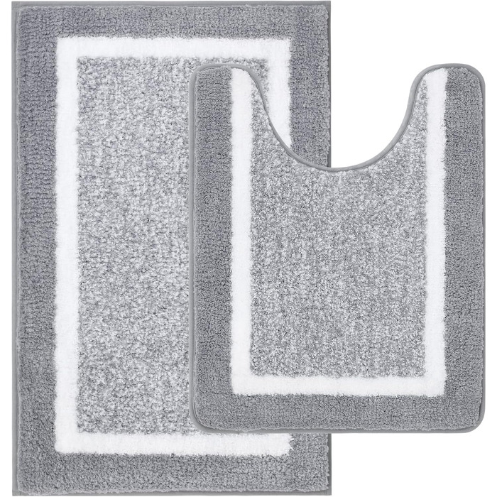 М'який килимок для ванної кімнати Pauwer, комплект з 3 частин: килимок 50x80 см, килимок для туалету 50x60 см, рушник для ванної кімнати, мікрофібра, швидковисихаючий, антиковзаючий, для прання, сірий