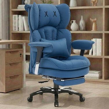 Офісний стілець Efomao X-Stickerei для дому та офісу, шкіряний (PU), з регульованою спинкою, підставкою для ніг та підтримкою попереку, витримує до 200 кг, чорний