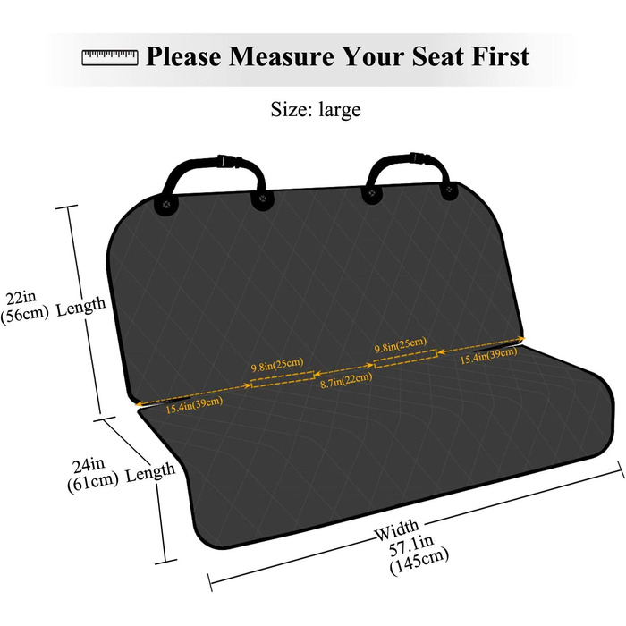 Яскрава ковдра для собак на задньому сидінні автомобіля, водонепроникний чохол на заднє сидіння автомобільні ковдри для собак, ковдра для собак багажник Водонепроникний і нековзний, Чорний, L великий чорний