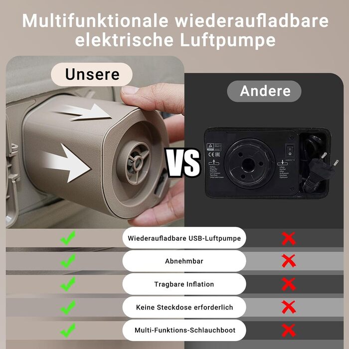 Надувне ліжко 2 персони, надувна матрац з самонадуваністю, портативний насос, антизносний та антишумовий матеріал преміум-якості. Підходить для кемпінгу або дому (одиночне).