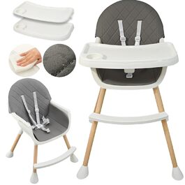 Дитячий стільчик Almar Baby 2-в-1 сірого кольору з м'яким сидінням та столиком для дітей 6-36 місяців
