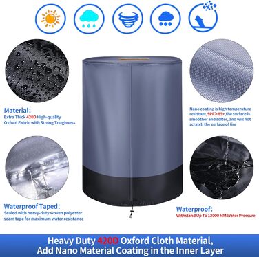 Чохол для коліс автомобіля, великий, міцний, 420D, універсальний, для 4 коліс, з блискавкою, вологостійкий, з світловідбиваючими смугами (Ø 84cm x H 120cm), сірий & чорний