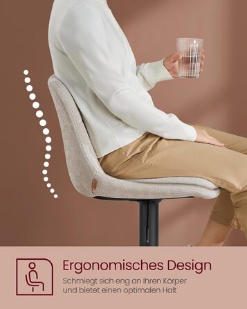 Барні стільці VASAGLE 2 шт., регульовані по висоті, обертаються, зі спинкою та підніжкою, для кухні, їдальні, бару, сталеві, LJB195G02 (кремово-білий, фланель)