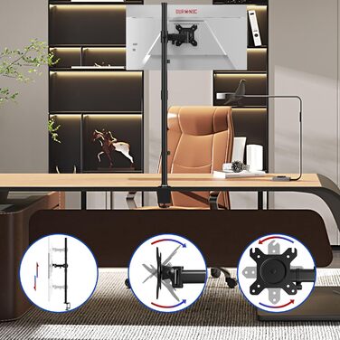 Тримач для двох моніторів Duronic DM35V2X1 | Регульована підставка для ПК з VESA 75/100, гнучка, для офісу та дому