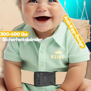 Дитячий гойдалка-колиска KIDIZ® для немовлят від 6 місяців та малюків до 3+ років (Бежевий) - дерев'яна, з регульованою висотою та м'якою подушкою, для дому та вулиці