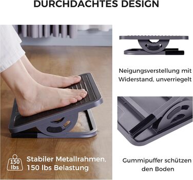 Підставка для ніг EUREKA ERGONOMIC регульована з масажною поверхнею для офісу та дому. Чорний та сірий колір