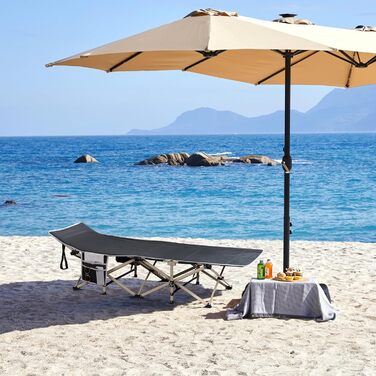 Розкладне ліжко для кемпінгу та відпочинку Yaheetech, похідне ліжко-шезлонг з кишенею та сумкою для транспортування, сіре, до 150 кг