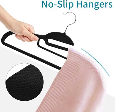 Плечики для одягу з пластику, набір 100 шт. з неслизьким покриттям, поворотний гачок 360°, з кріпленням для краваток, APY04G (Чорний + Срібло)