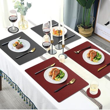 Набори підставки під тарілки 6 шт. з екошкіри, 43x30 см (червоний/сірий)