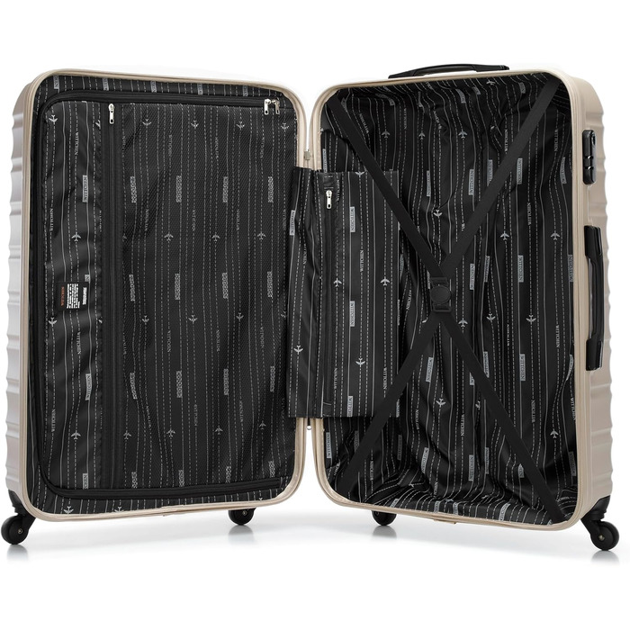 Набір валізWITTCHEN 3 в 1: велика, середня та маленька валіза на колесах з ABS-пластику, з кодовим замком, Groove Line (Бежевий)