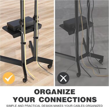 Підставка для телевізора на колесах, 32-75 дюймів, регульована по висоті, з полицею для ноутбука, VESA 600x400, чорна