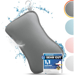 Подушка для ванни сірого кольору – преміум якість, 4 надміцні присоски, ергономічна форма для шиї та спини, інтегрований гачок