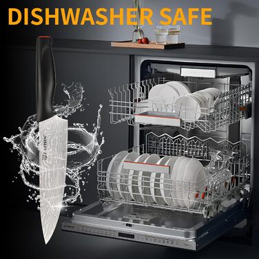 Набір кухонних ножів Katisun 16 шт. з японської сталі, з підставкою, точилкою, дощечкою та ножицями. Набір ножів для нарізки, шинкування та різання, безпечний для миття в посудомийній машині (15 ножів, лазерне різання)