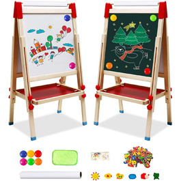 Дитяча мольберт Kinder Staffelei 3 в 1: дерев'яна дошка з рулоном паперу, двостороння, регульована висота 68-114 см. Комплектація: аксесуари для малювання. Підходить для дітей 3-12 років.