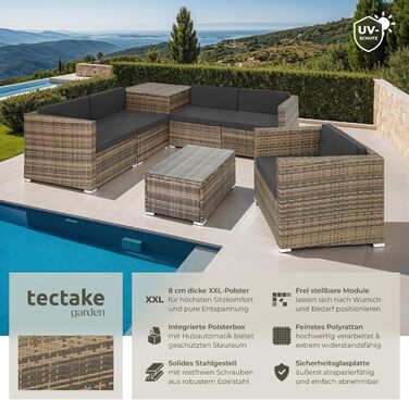 Набір садово-розсувний меблів tectake з коробкою для зберігання подушок, стіл зі скляною стільницею, ротанговий лаунж для саду та балкону | 403725