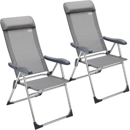 Садові стільці Casaria Набір з 2 складаних 7-позиційних регульованих алюмініумів з високою спинкою Функція відкидання Складне балконне крісло для кемпінгу Розкладне крісло Набір з високою спинкою з 2 сірих чохлів / сірої рами