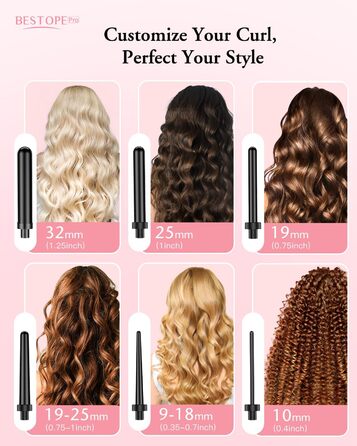 BESTOPE PRO Локкенштаб 6-в-1: великі та малі локони, різні насадки, регулювання температури, чорний