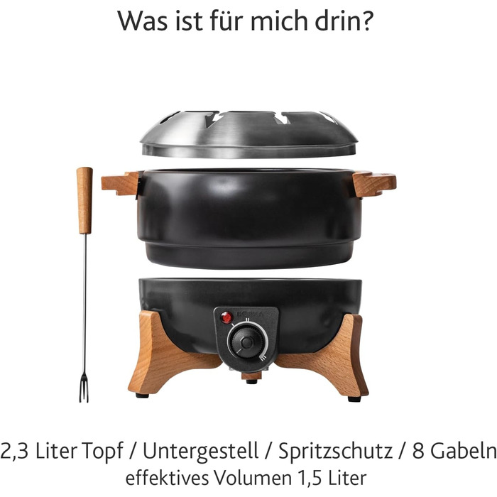 Електричний Фондюсет Boska Party 2.3L: для сиру, шоколаду, гарячого горщика, м'яса. Регулятор температури, 2.3L, нержавіюча сталь та чавун