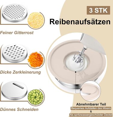 Набір мисок Onader (6 шт) з нержавіючої сталі з кришками та тертками для кухні, 4.6/2.8/2.5/1.6/1.2/0.7 л, стакові та придатні для миття в посудомийній машині, бежевий колір