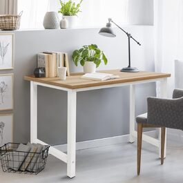 Письмовий стіл ML-Design 120 x 60 x 75 см дубово-білого кольору, дерев'яний комп'ютерний стіл з міцним металевим каркасом для домашнього офісу, школи, легкого налаштування, багатофункціонального офісного столу, робочого столу, столу для ноутбука