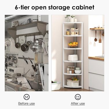 Стеллаж кутовий SoGESFurniture з 6 полицями, стелаж-лесенка, полиця для зберігання, полиця для квітів у вітальню, спальню, офіс, індустріальний дизайн, 34x34x165 см (Білий)