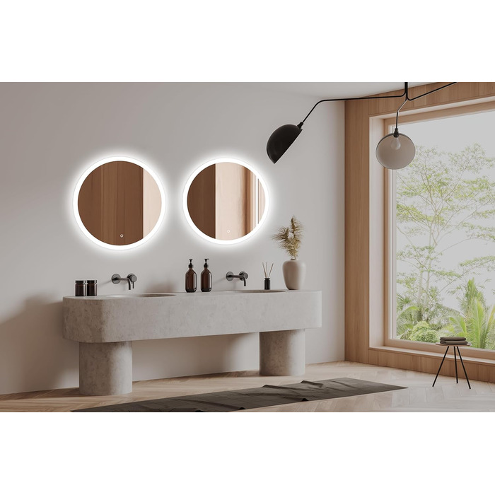 Круглий дзеркало для ванної кімнати 80 см з LED підсвічуванням та сенсорним вимикачем, натурально-біле світло (діаметр 80 см)