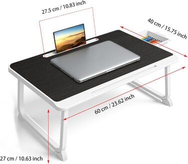 Стіл-підставка для ноутбука Bett Schreibtisch: зручний для роботи в ліжку, на дивані, в офісі (60x40, чорний)