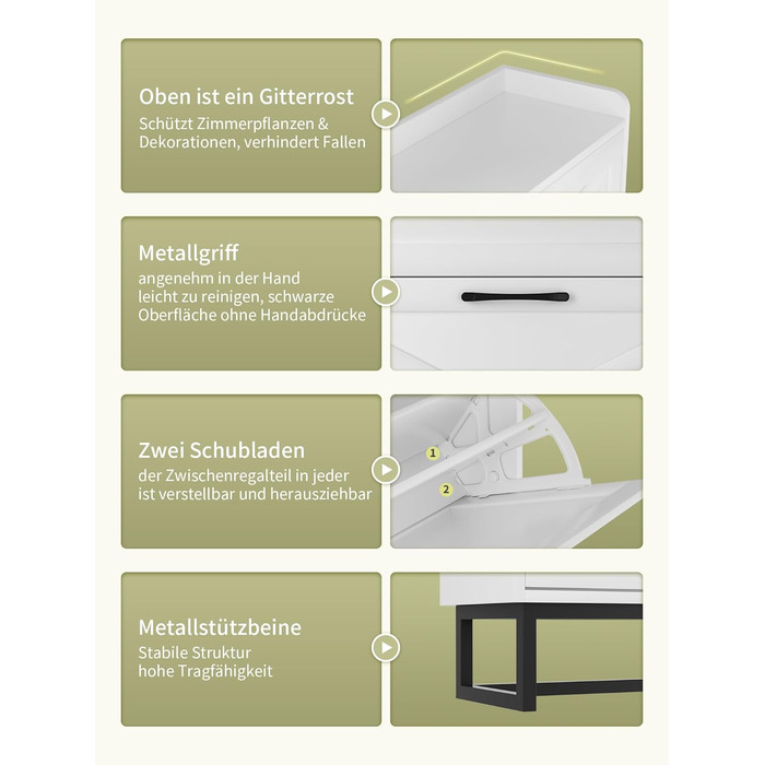 Шафа для взуття з 2 дверцятами, полиця для взуття в передпокій, вузька шафа-кіпер для взуття з 4 полицями, тумба для взуття з металевими ніжками, органайзер для взуття з дерева для стіни, 80x23,8x101,7 см, білий