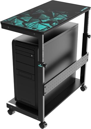 Підставка для комп'ютера EUREKA ERGONOMIC, регульована по висоті, ATX, для CPU, під стіл, з коліщатками, з підкладкою під мишу, чорна