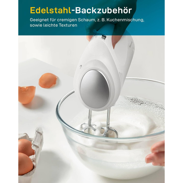 Електричний ручний міксер Kestreln з плоским дном для випічки, потужний міксер для тортів та густого тіста, з гаком для вимішування (S1 білий)